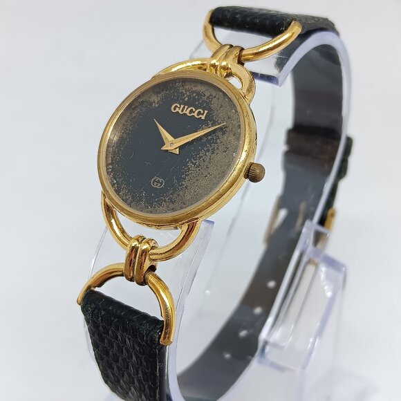 VINTAGE Gucci 6000L Women’s 23mm Black Dial Swiss Quartz Gold Tone Watch - Picture 1 of 17